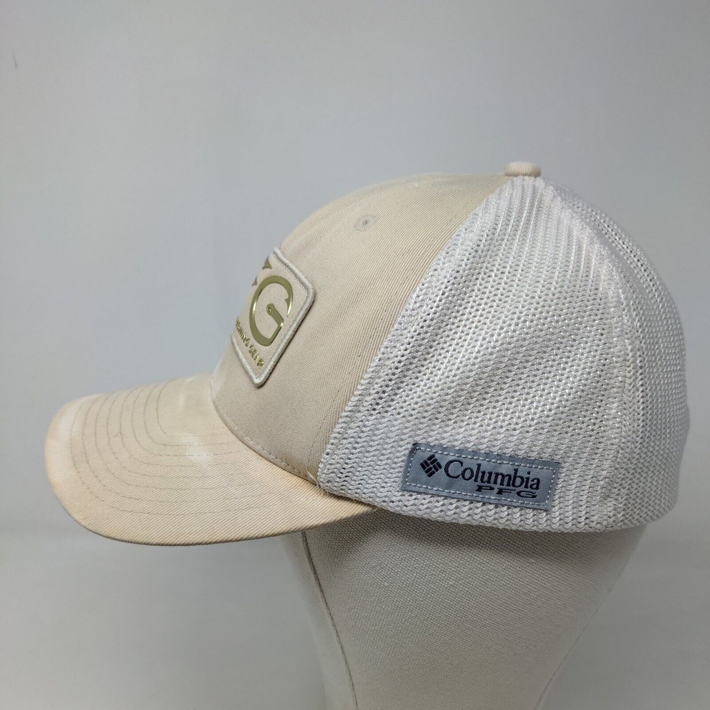 Columbia Men's Fitted Hat Tan Mesh Back 3D Logo Fishing Distressed