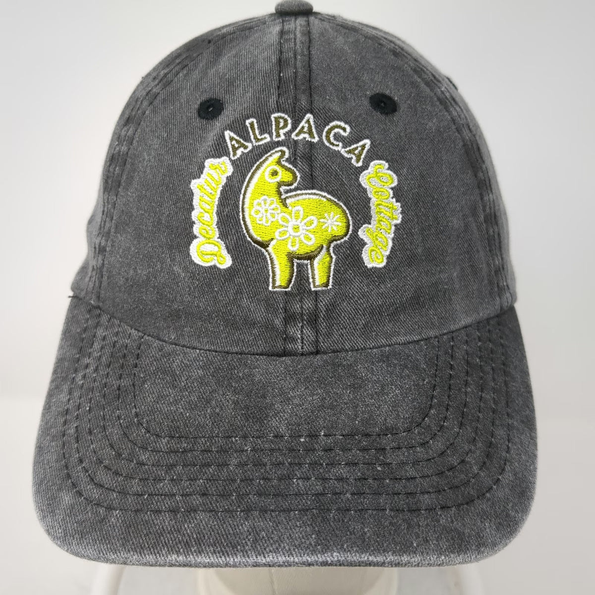 Gray Decatur Alpaca Cottage Embroidered Llama Baseball Cap OSFM Strapback Hat