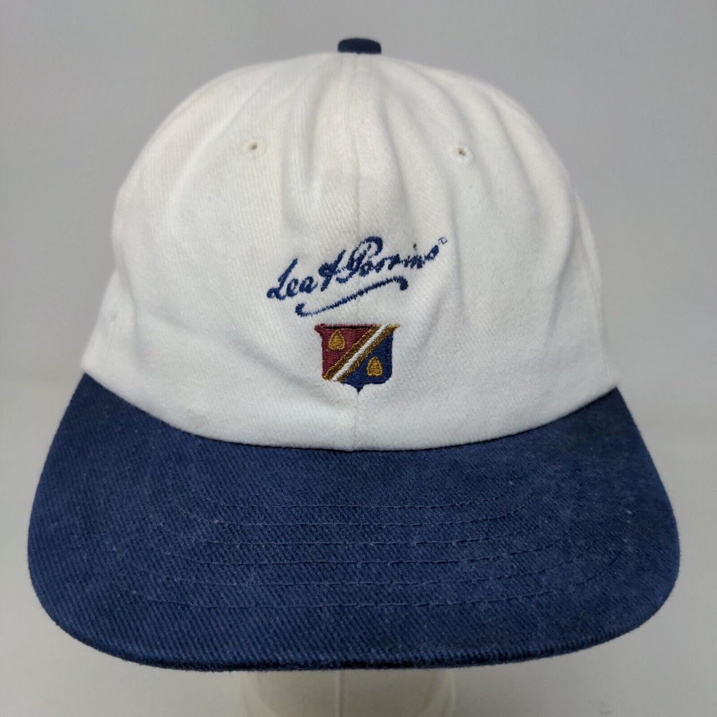 Lea + Porrino Men's Slideback Hat White Blue Embroidered Logo Made USA