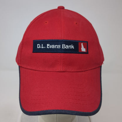 D.L. Evans Bank Idaho Strapback Hat Red One Size Adjustable Embroidered