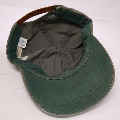 Eddie Bauer Baseball Cap Green Leather Strap Cotton Metal Eyelets Hat Vintage