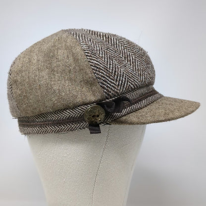 D&Y Army Cap Brown One Size Herringbone Acrylic Wool Blend Hat Side Ribbon
