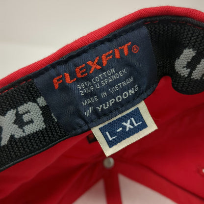 Flexfit Baseball Cap Red XL Consigli Construction Logo US Flag Patch Hat