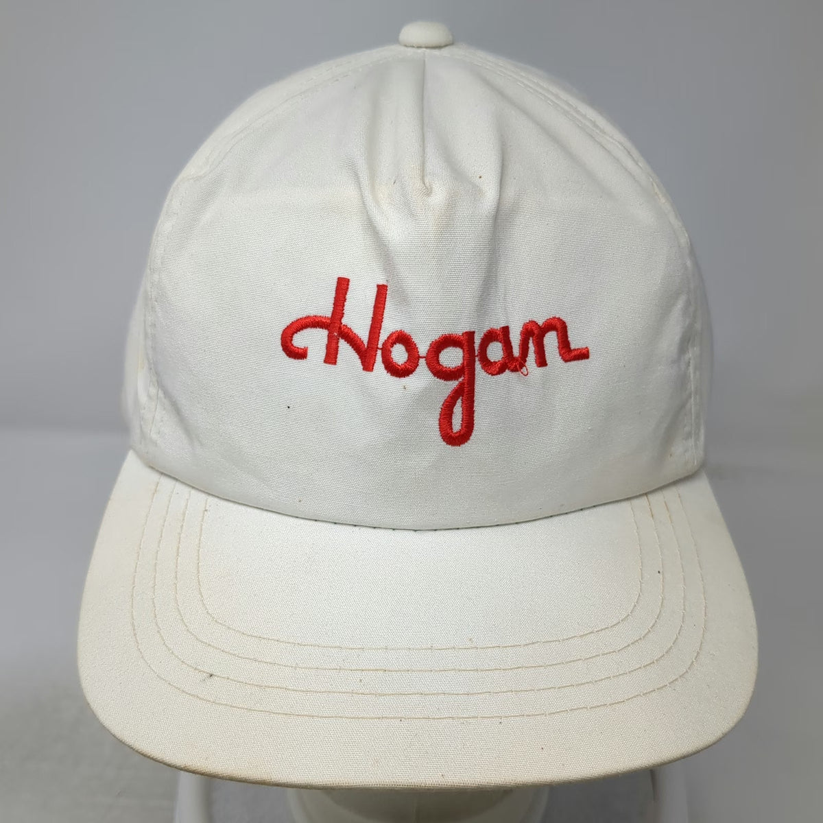 Hogan 5 Panel White One Size Snapback Green Underbrim Script Logo Hat