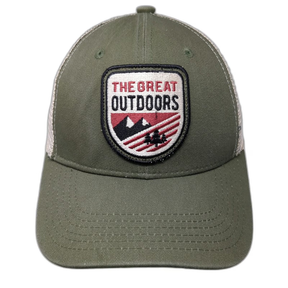 Granule Trucker Hat Green Beige One Size Great Outdoors Patch Snapback Mesh Back