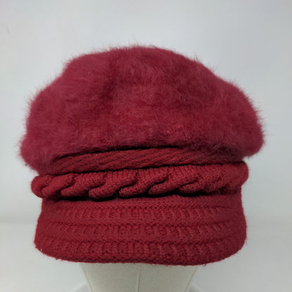 Race Ready Knit Newsboy Beanie Hat Red One Size Blank Fuzzy Polyester