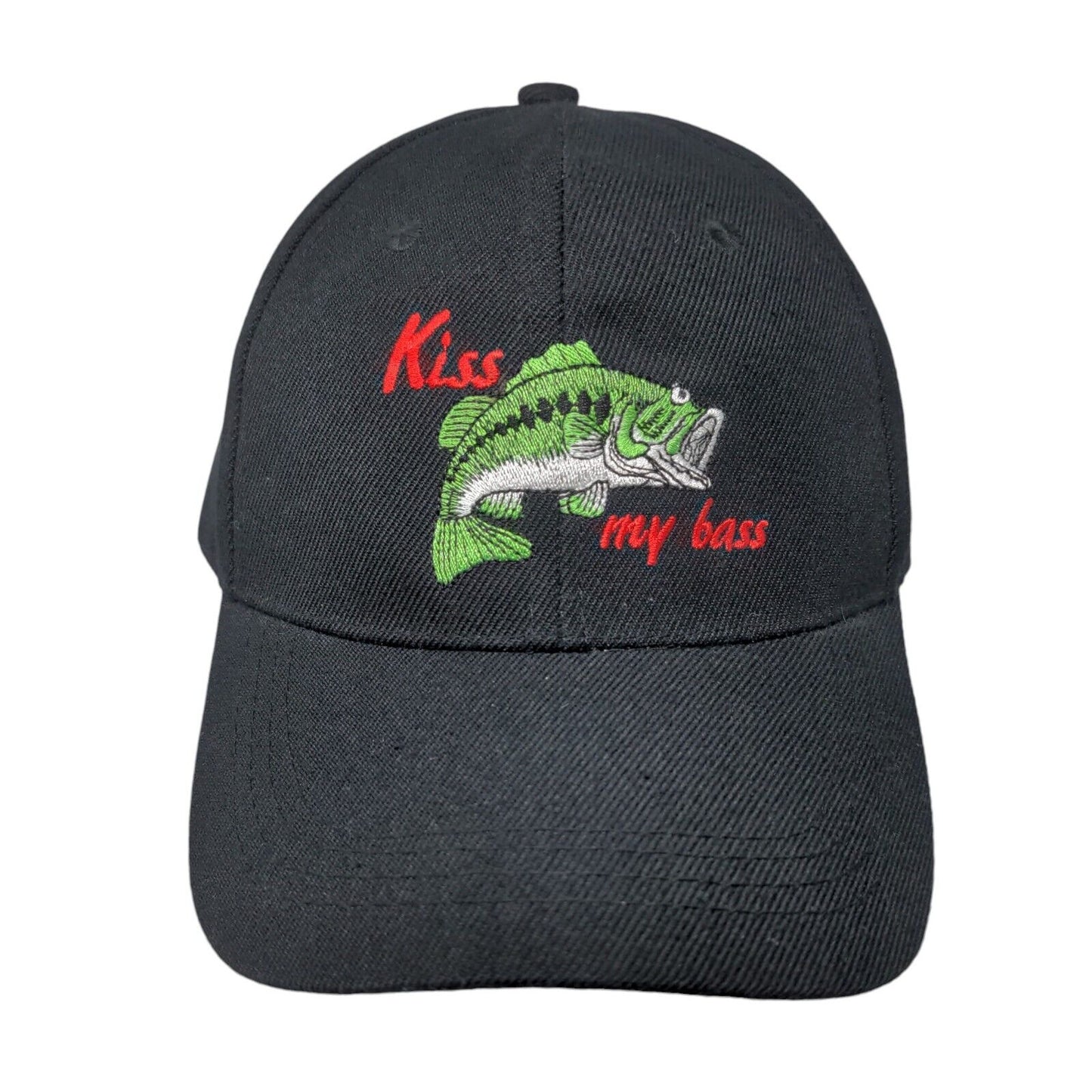 Kiss My Bass Strapback Hat Black One Size Solid Adjustable Embroidered