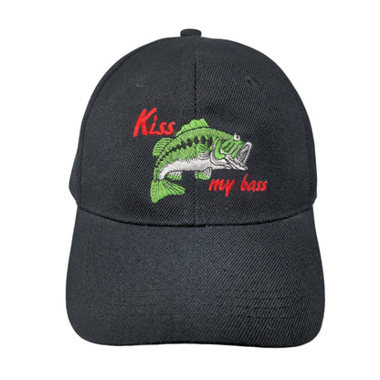 Kiss My Bass Strapback Hat Black One Size Solid Adjustable Embroidered