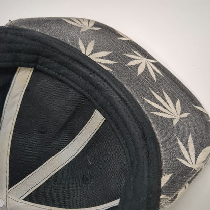Snapback Hat Black One Size Marijuana Leaf Print 3D Puff Blunt Logo Flat Brim