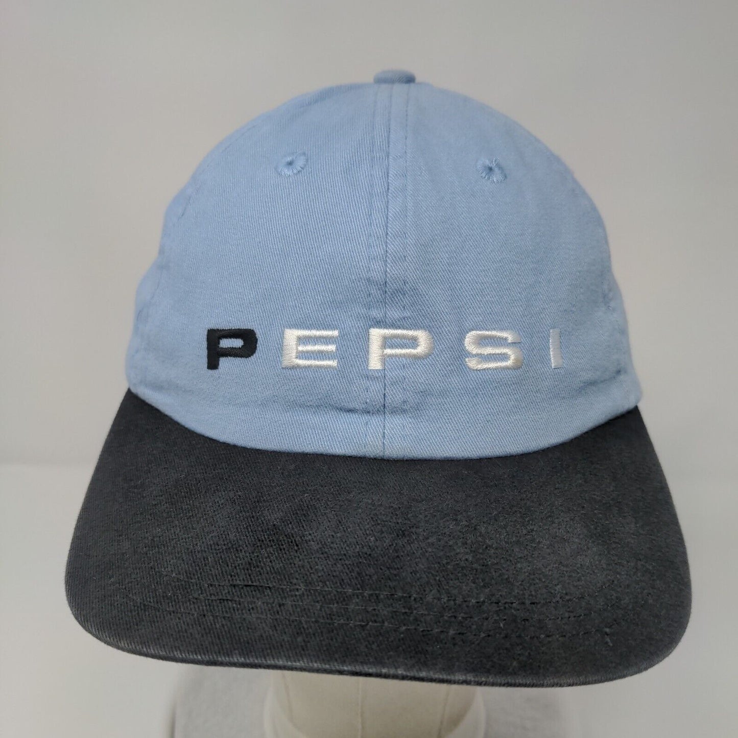 Pepsi Strapback Hat Blue OSFA Adjustable Embroidered Colorblock 6 Panel