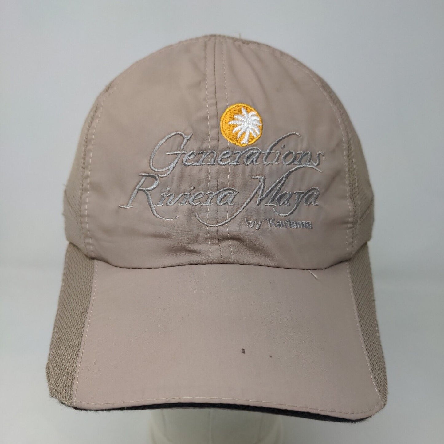 Unbranded Men's Strapback Hat Tan Adjustable Mesh Embroidered Rivera Maya Logo