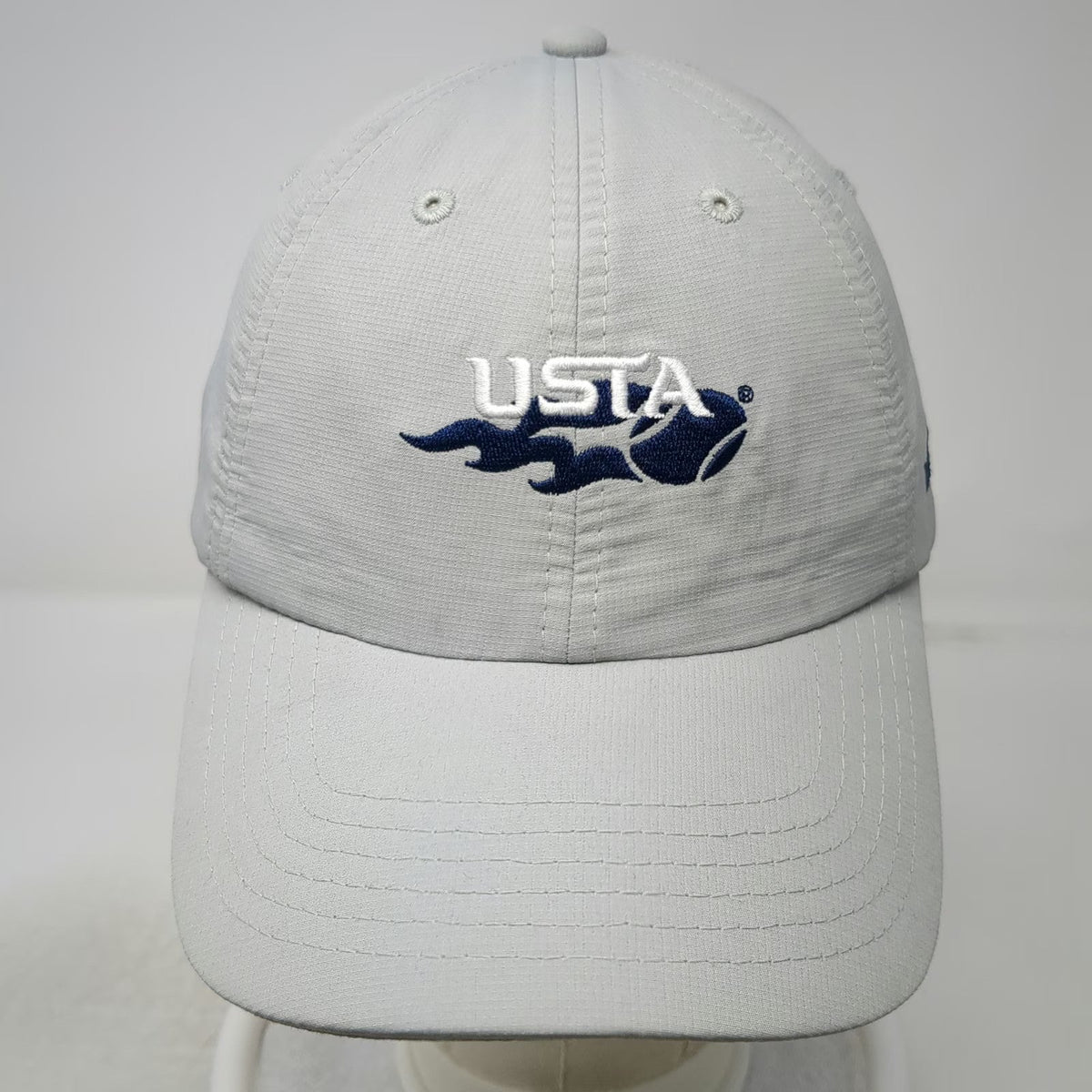 Baseball Cap Gray One Size USTA Member Tennis Flaming Ball Hat Slideback Buckle