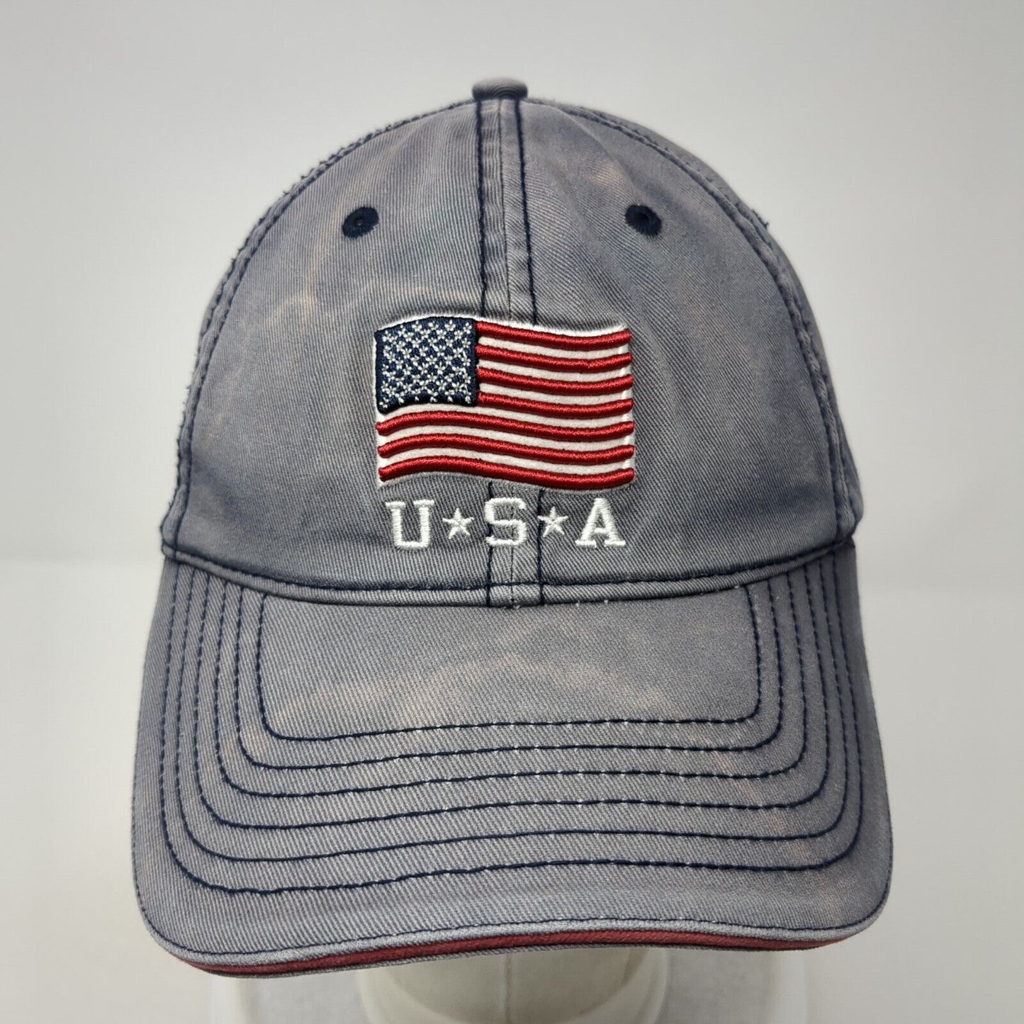 USA American Flag Strapback Hat Blue One Size Adjustable Vent Holes