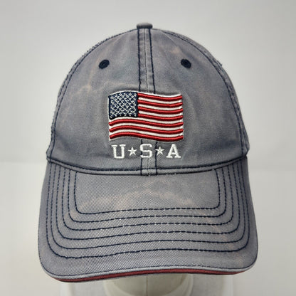 USA American Flag Strapback Hat Blue One Size Adjustable Vent Holes