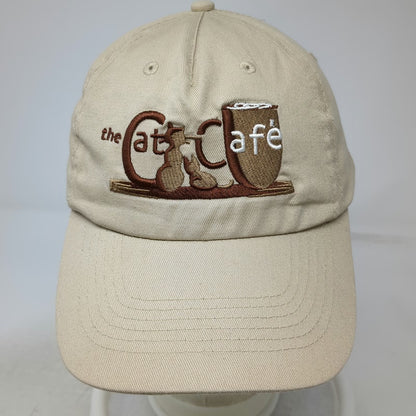 Hit Wear 5 Panel Beige One Size Cat Cafe Logo Embroidered Cotton Strapback Hat