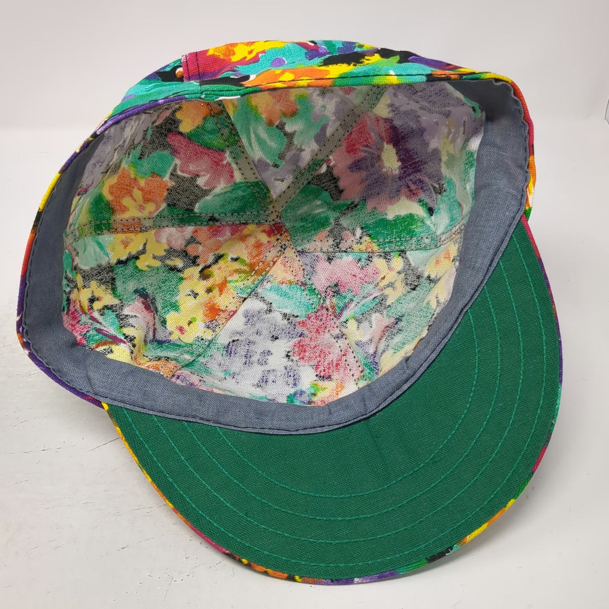 Kromer Baseball Cap Green Yellow Purple 7 3/4 Floral All Over Print Union Made
