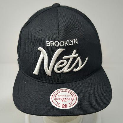 Brooklyn Nets NBA Mitchell & Ness Black One Size Hat Cap Flat Brim Slideback