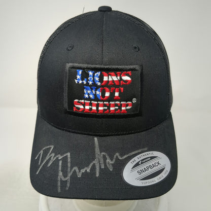 Lions Not Sheep Trucker Hat Black One Size Autographed Hendo US Flag Patch Hat