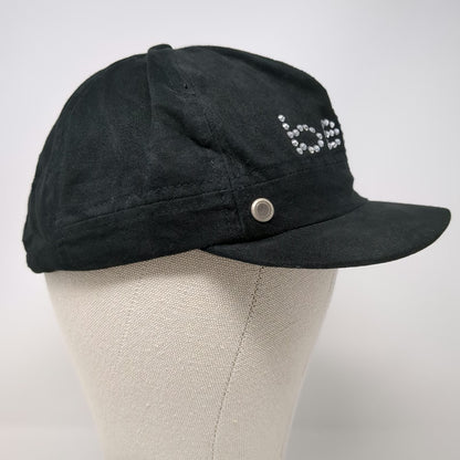 Bebe Army Cap Black One Size Rhinestone Logo Side Vents Slideback Cotton Hat