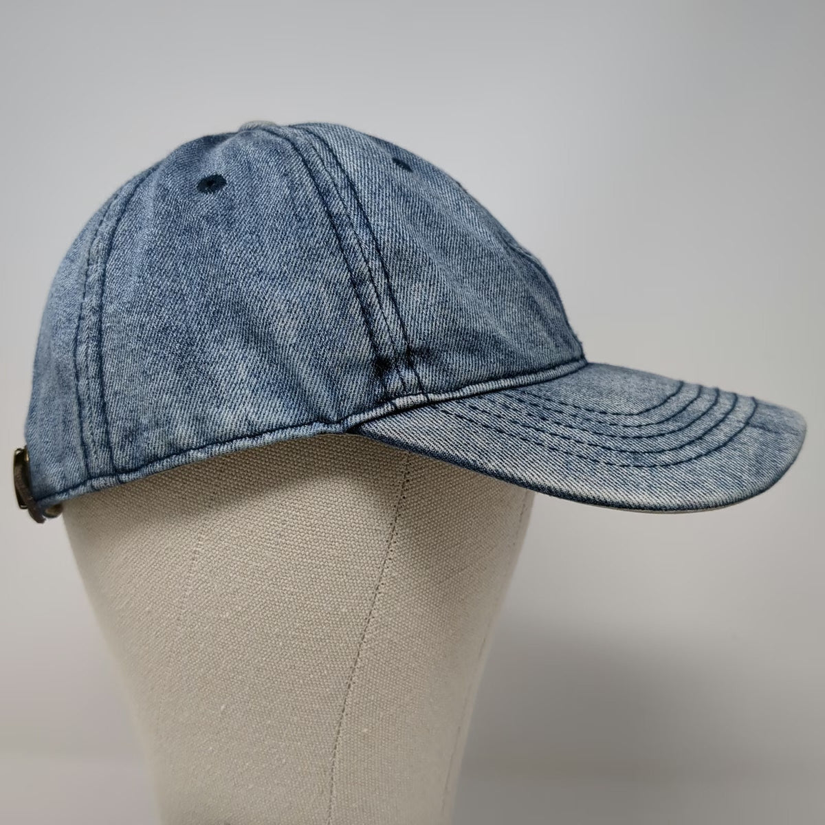 Baseball Cap Blue One Size Acid Wash Denim Strapback Adjustable Curved Brim Hat