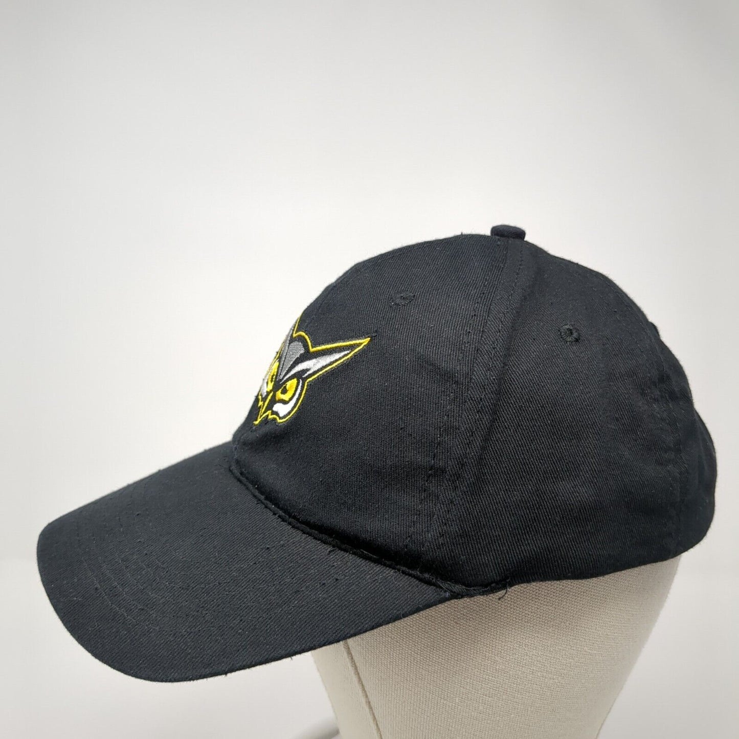 Hoots Strapback Hat Black One Size Adjustable Embroidered 6 Panel Cotton APC