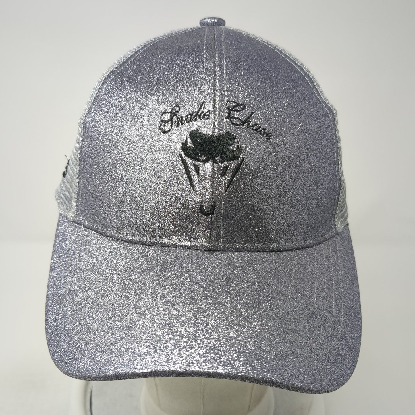 Snake Chase 2023 Ponytail Trucker Hat Gray One Size Adjustable Glitter Mesh Back