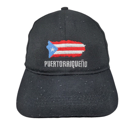 Puertorriqueño Strapback Hat Black One Size Embroidered Vent Holes