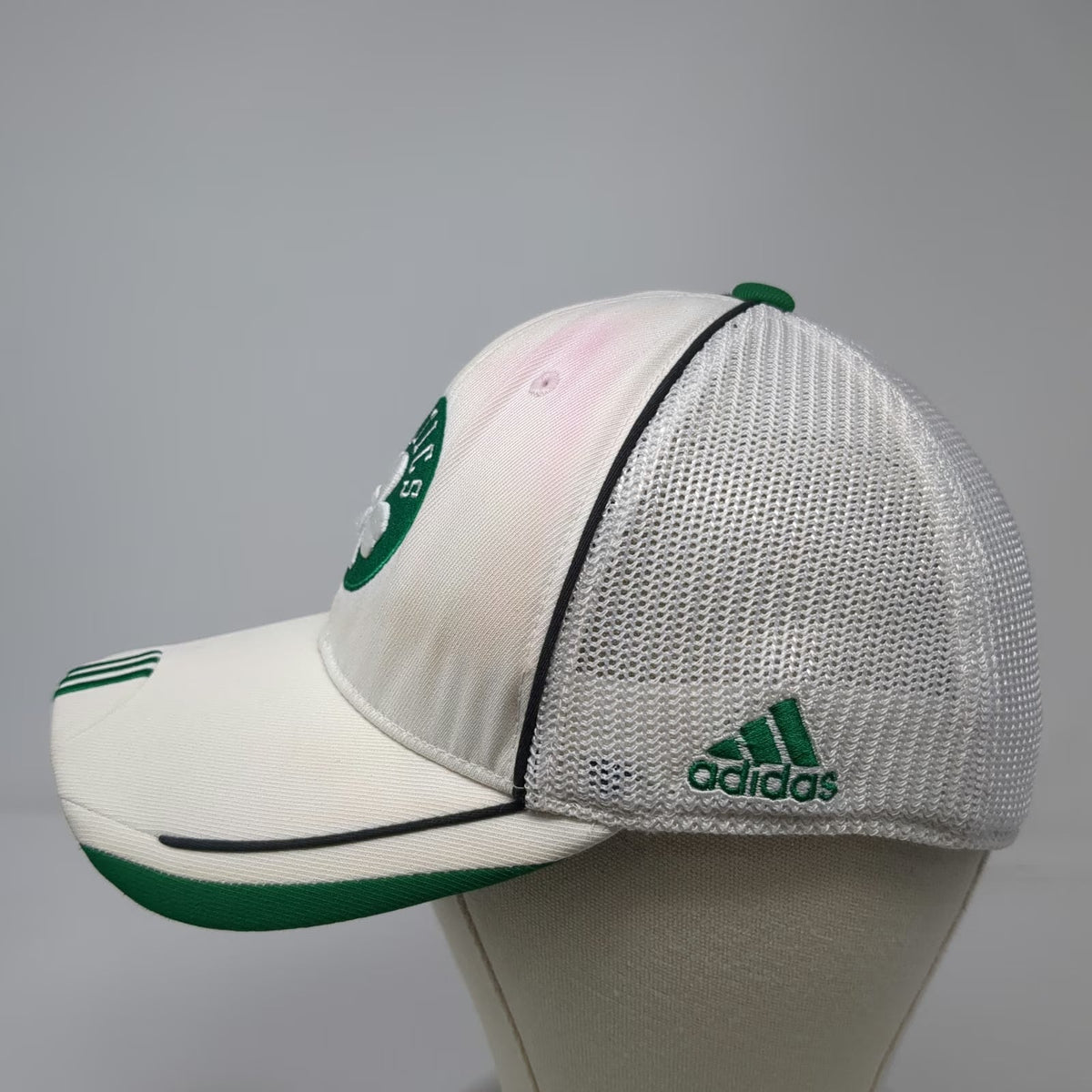 Adidas Boston Celtics NBA White Cap L Mesh Back 3 Stripes Climalite Hat Official