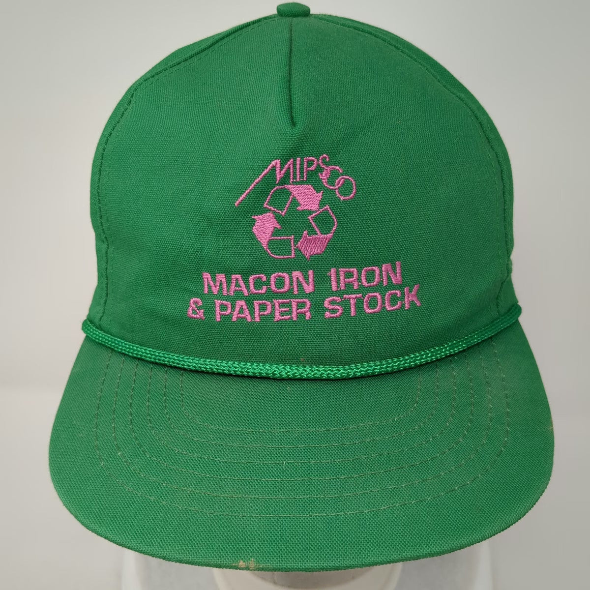 5 Panel Green Hat One Size Snapback Rope Macon Iron Paper Stock Recycling Logo