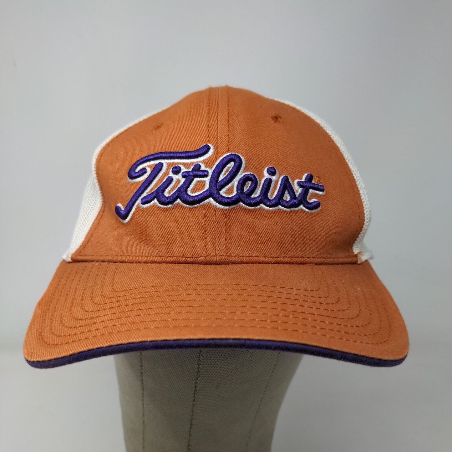 Titleist Men's Fitted Mesh Back Hat Orange White Size L/XL Embroidered Golf Logo