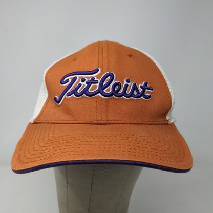 Titleist Men's Fitted Mesh Back Hat Orange White Size L/XL Embroidered Golf Logo