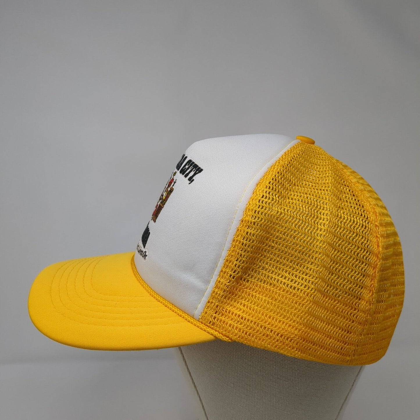 Virginia City Montana Snapback Rope Trucker Hat Orangish-Yellow OSFA Mesh Back