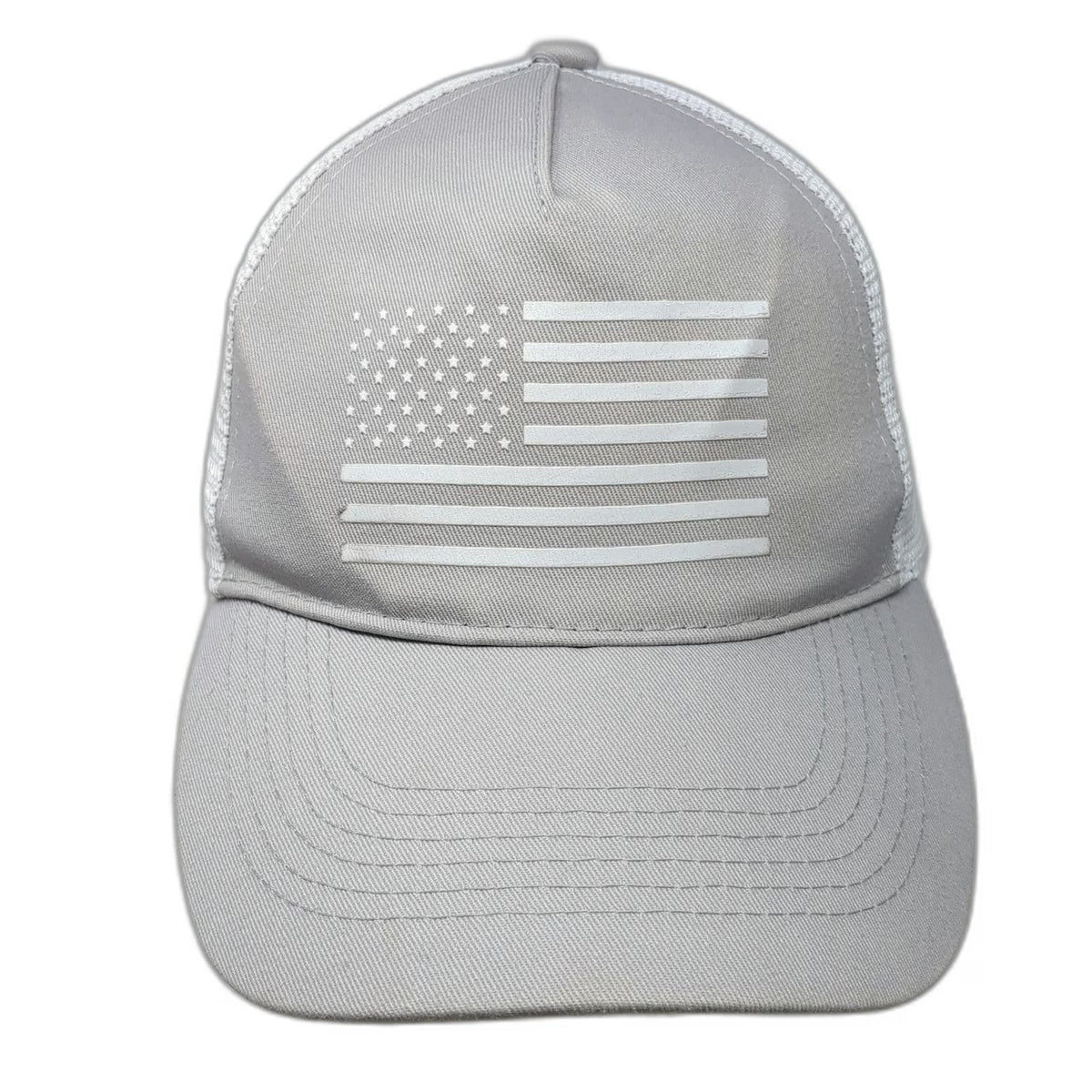 Rong Jun Trucker Hat Gray White One Size American Flag Mesh Snapback Adjustable