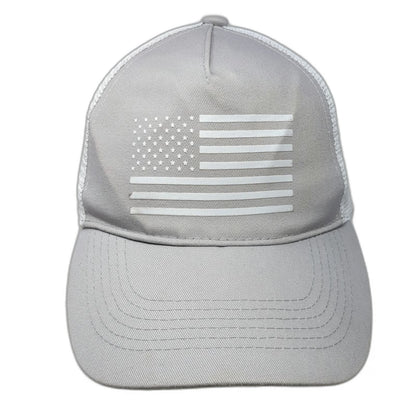 Rong Jun Trucker Hat Gray White One Size American Flag Mesh Snapback Adjustable