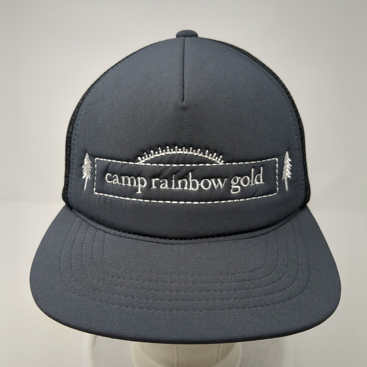 Camp Rainbow Gold Strapback Trucker Hat Gray OS Adjustable 110 Flexfit Mesh Back