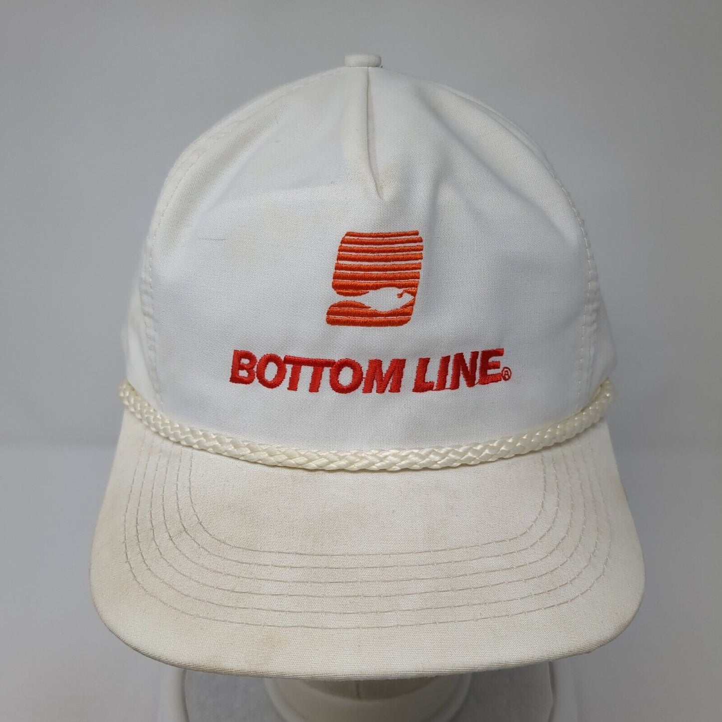 Bottom Line Snapback Hat White One Size Adjustable Embroidered 6 Panel Rope