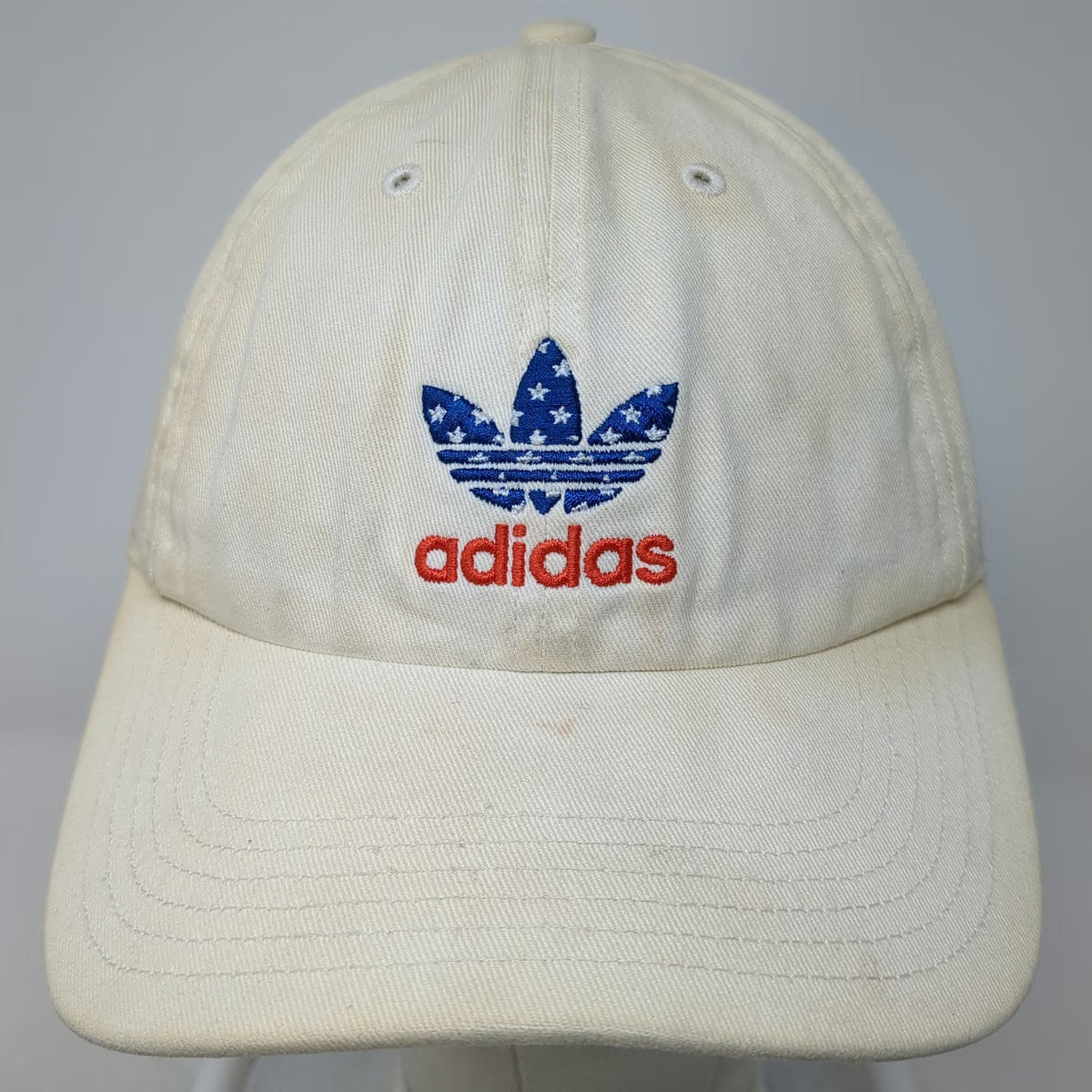 Adidas Baseball Cap Beige One Size Embroidered Trefoil Logo Stars Cotton Hat