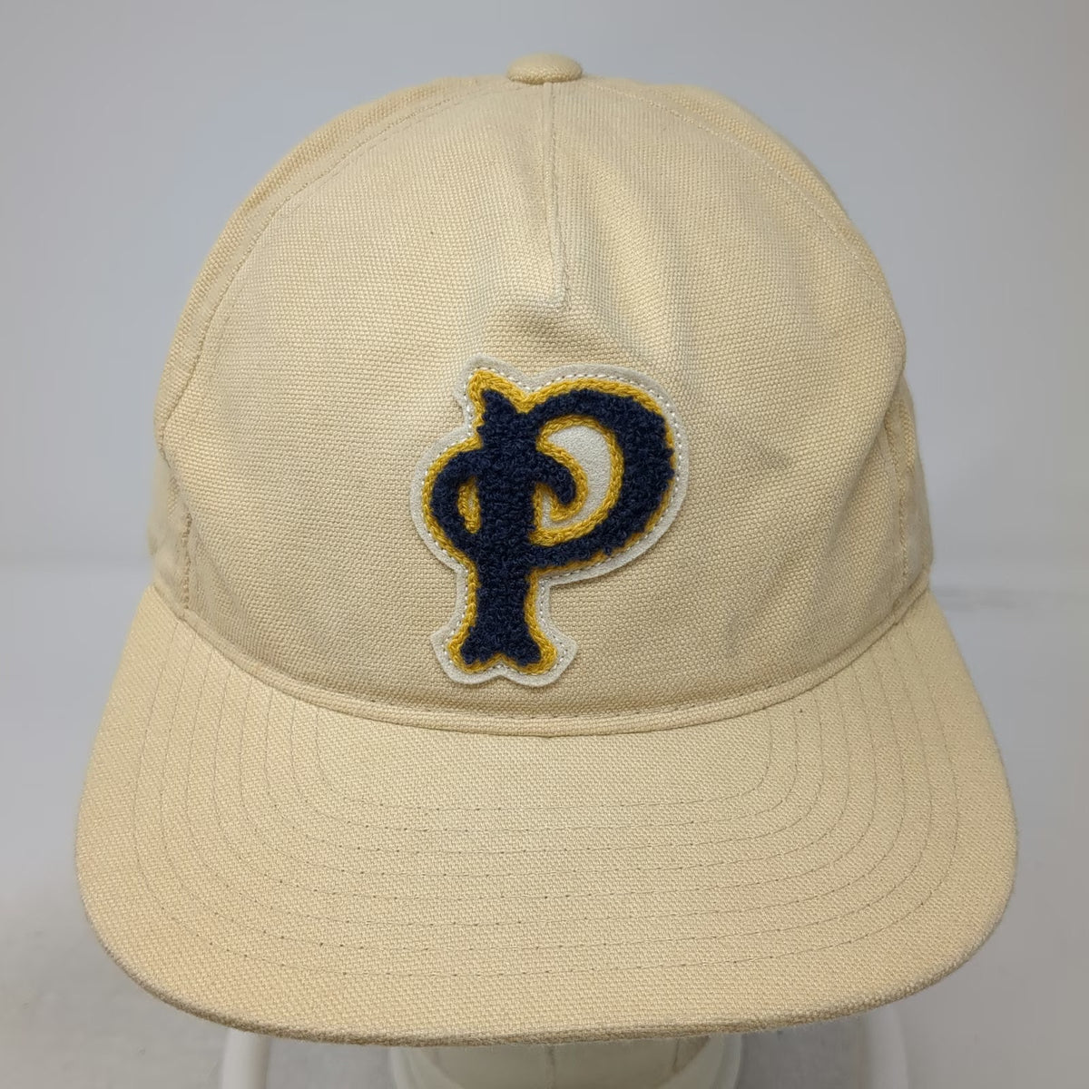 Pendleton Woolen Mills Yupoong 5 Panel Beige Hat OSFM Leather Strapback Patch