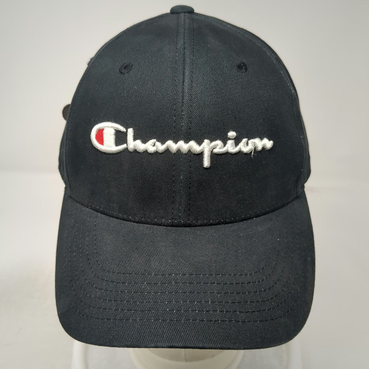 Champion Baseball Cap Black One Size Slideback Leather Strap Embroidered Hat