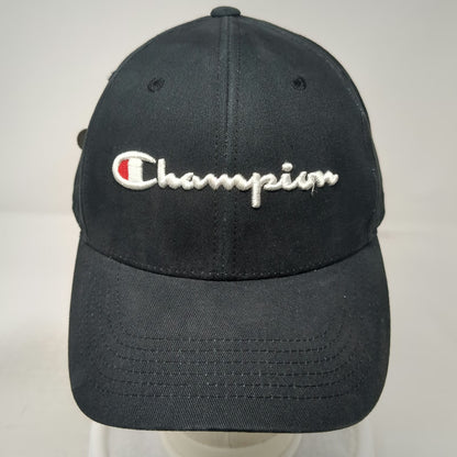 Champion Baseball Cap Black One Size Slideback Leather Strap Embroidered Hat