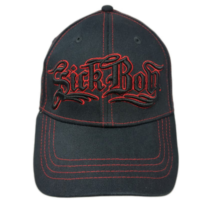 Sick Boy Baseball Cap Black Red XL Fitted Hat Contrast Stitching Gothic Logo