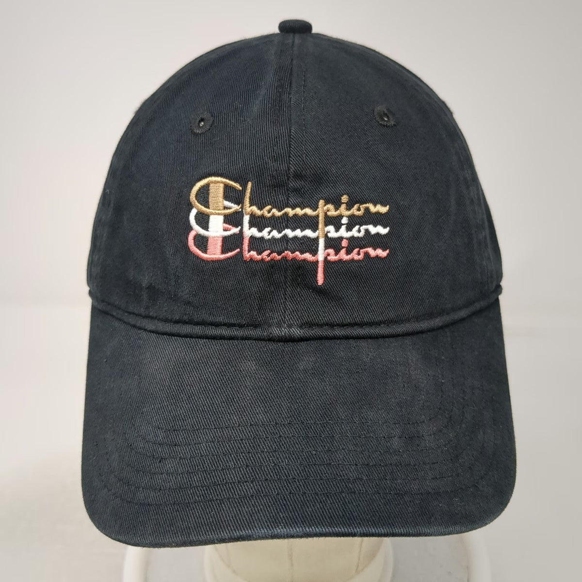 Champion Baseball Cap Black One Size Triple Logo Embroidered Adjustable Hat