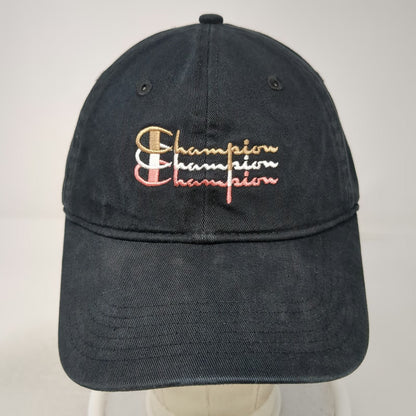 Champion Baseball Cap Black One Size Triple Logo Embroidered Adjustable Hat