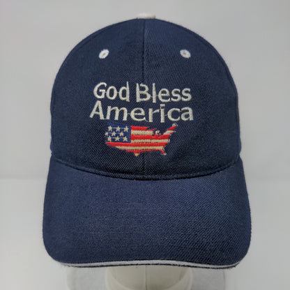 God Bless America Strapback Hat Blue OSFA Adjustable Embroidered Patriotic CAP