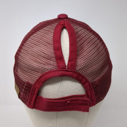 C.C. Strapback Ponyback Trucker Hat Red One Size Adjustable Mesh Back Blank