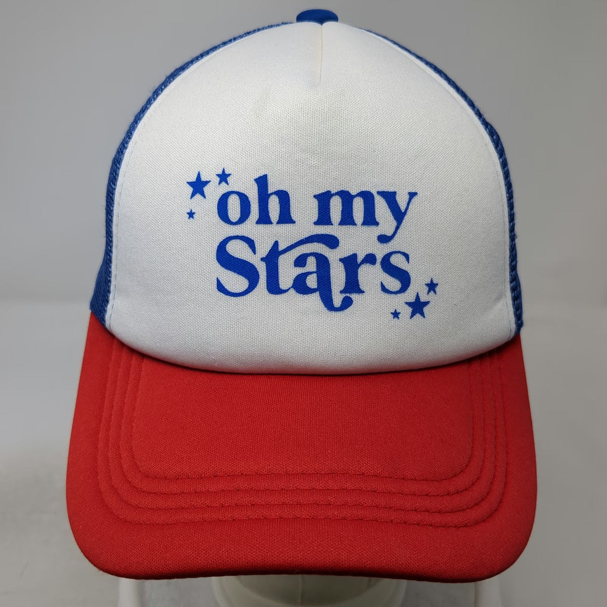 Blue White Red Trucker Hat One Size Oh My Stars Mesh Back Foam Snapback hat