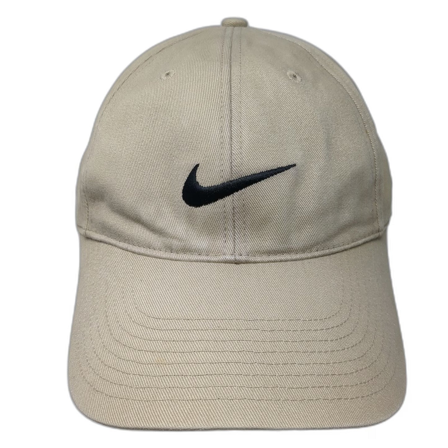 Nike Baseball Cap Beige Black Strapback Embroidered Swoosh Hat Vintage Grey Tag