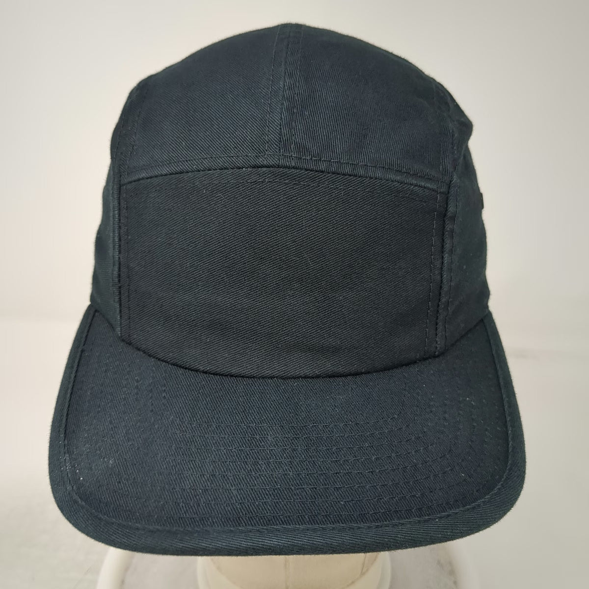 Yupoong 5 Panel Hat Black One Size Solid Cotton Adjustable Strapback Camper Flat