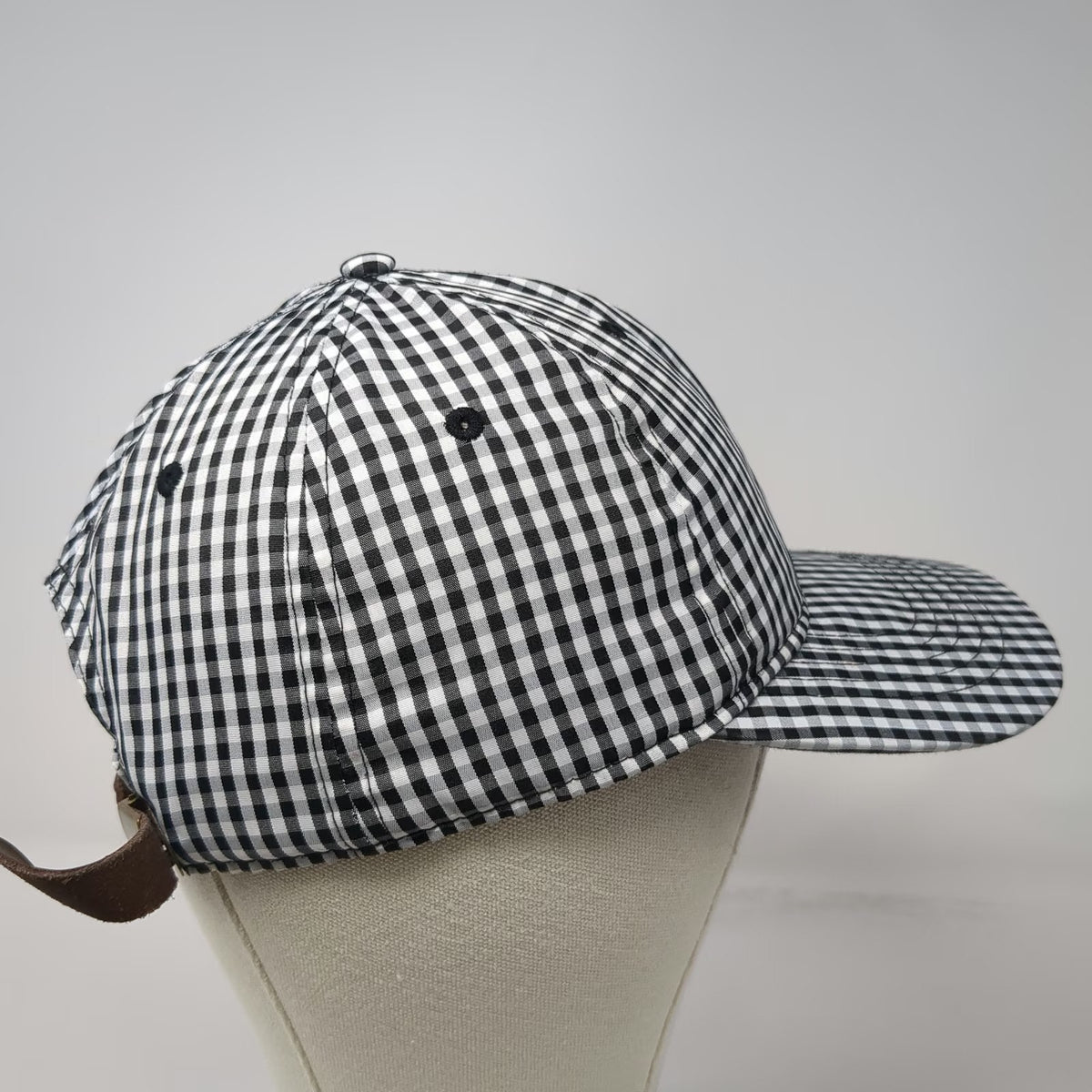 Baseball Cap Black White OSFM Gingham Check Strapback Unstructured Casual Hat