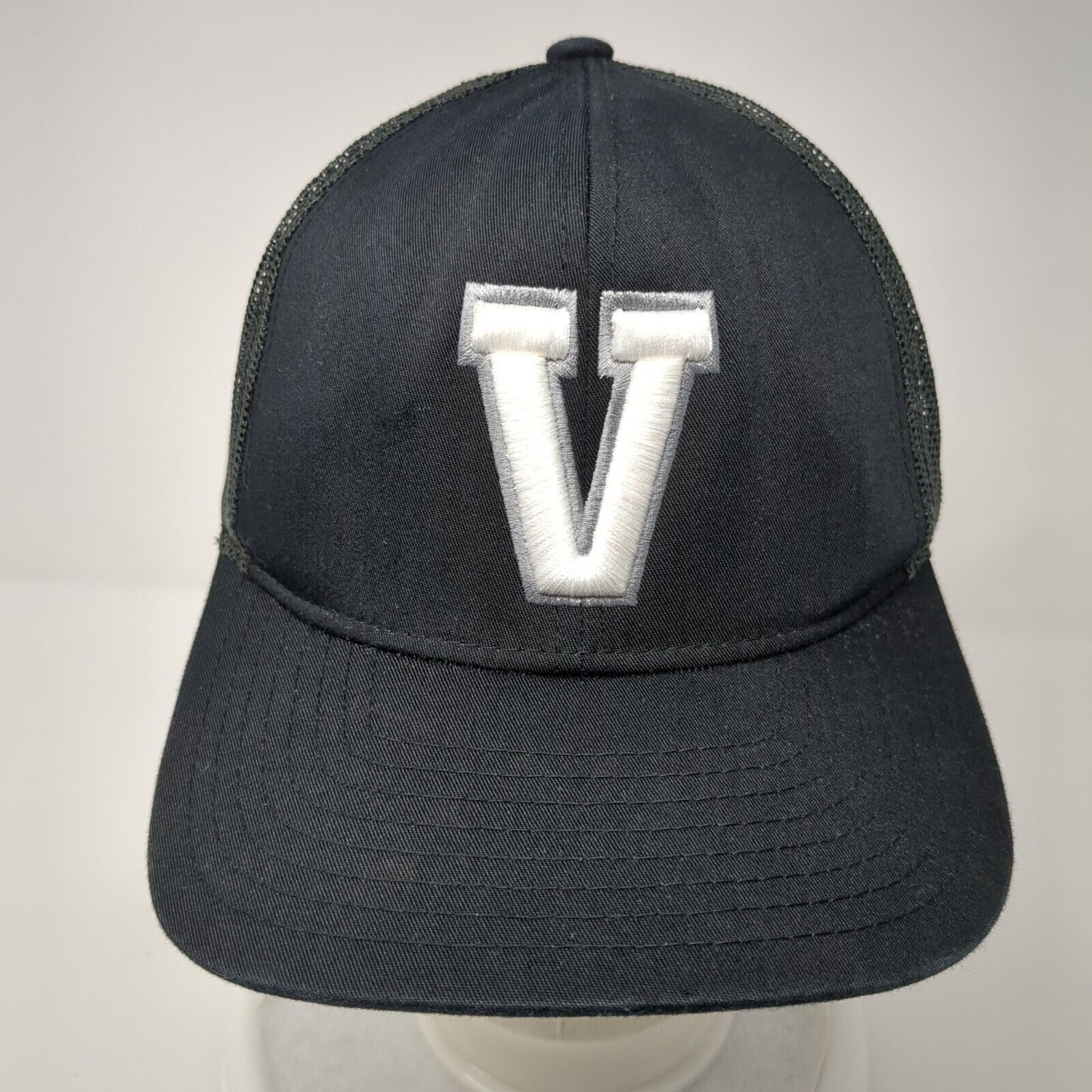 V Snapback Trucker Hat Black One Size Adjustable Mesh Back Pacific Headwear